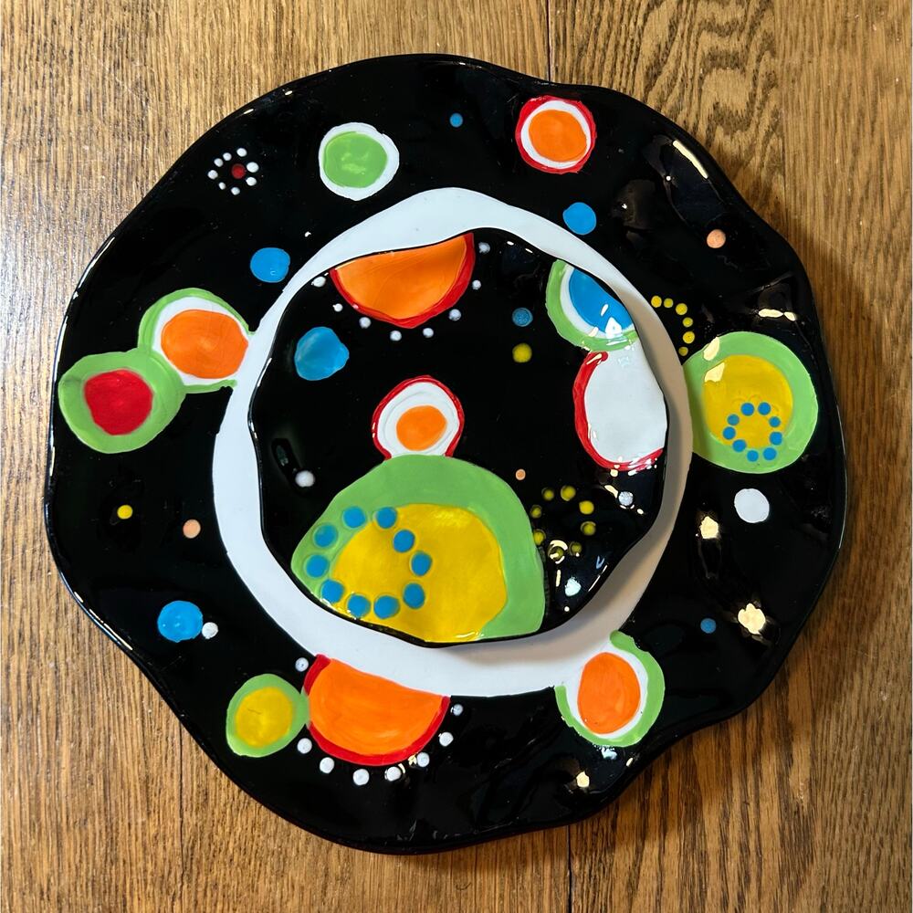 Vintage Ganz Bella Casa Plate Set Abstract Flower Scalloped Ruffle Edge 80’s